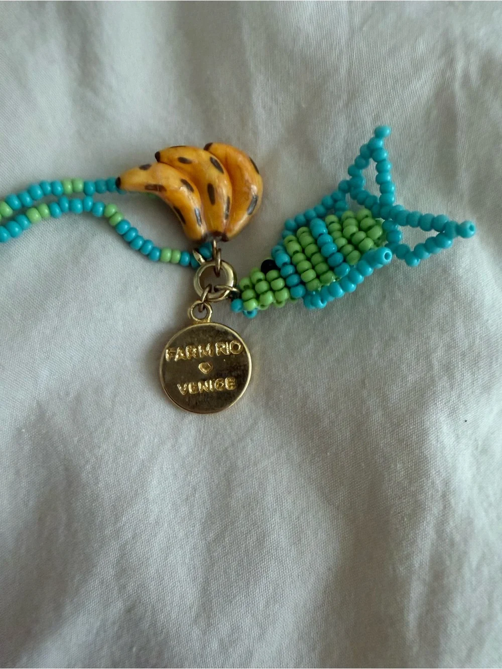 FARM Rio Turquoise, Lime Green & Yellow Beaded Necklace with Banana Charm